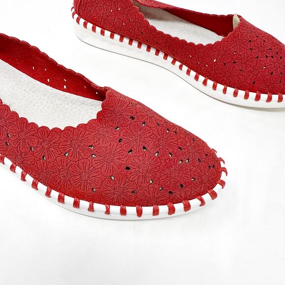 [Patrizia Spring Step] Red Grazana Leather Cutout Floral Ballerina Flats Size 36 - Picture 6 of 12